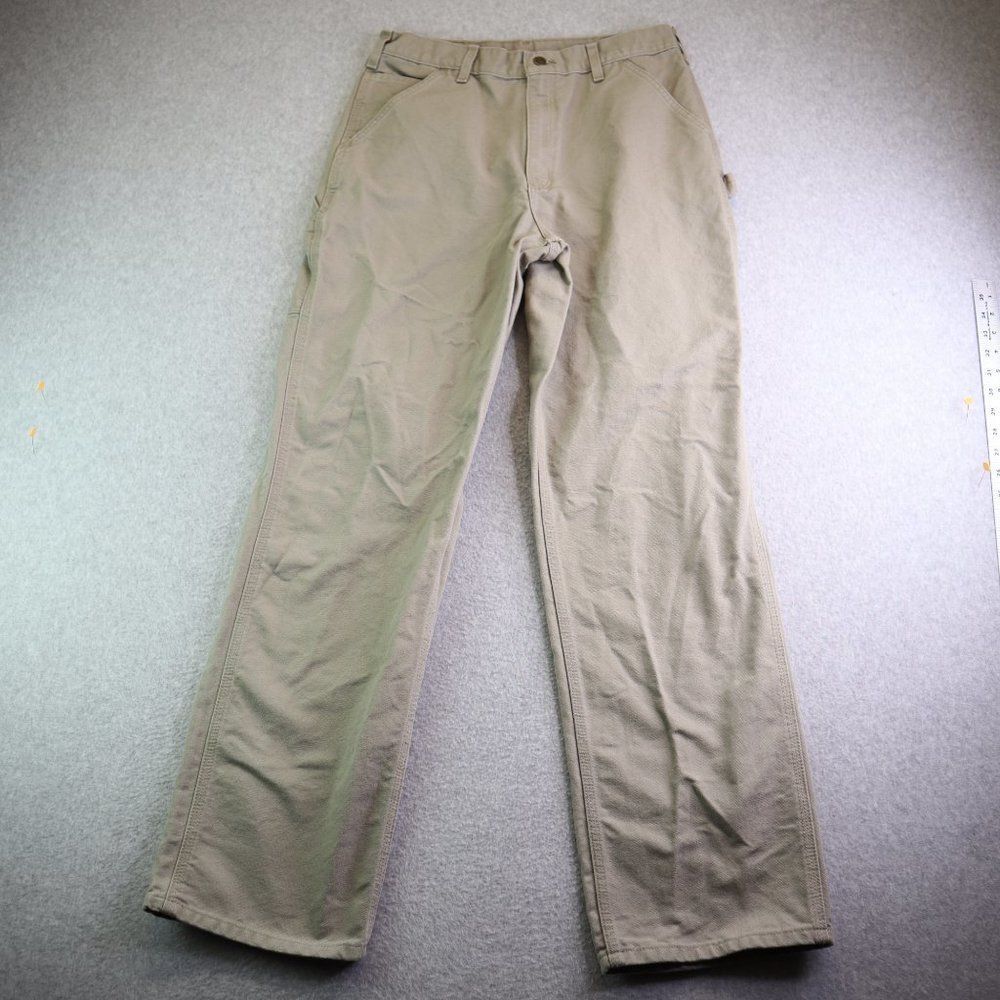 Carhartt Carpenter Pants 34X34 Khaki Canvas Utility Pockets Hammer Hoop
